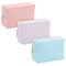 3 Pack Faux Leather Makeup Bag with Zipper - Small Cosmetic Pouch for Travel and Cosmetic Organizer (3 Pastel Colors)